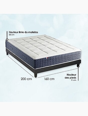 Ensemble Matelas Ressort 7 zones + Mémoire de forme + Sommier KING STYLE Gris chiné