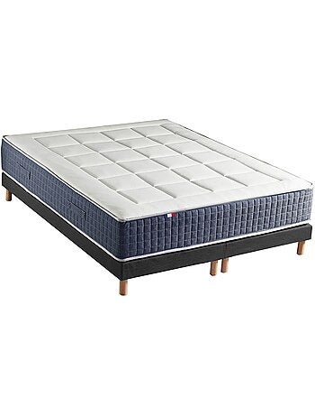 Ensemble Matelas Ressort 7 zones + Mémoire de forme + Sommier KING STYLE Gris chiné