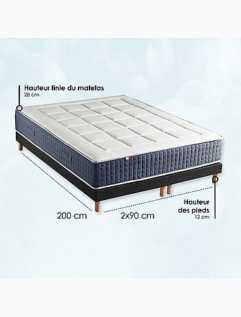 Ensemble Matelas Ressort 7 zones + Mémoire de forme + Sommier KING STYLE Gris chiné
