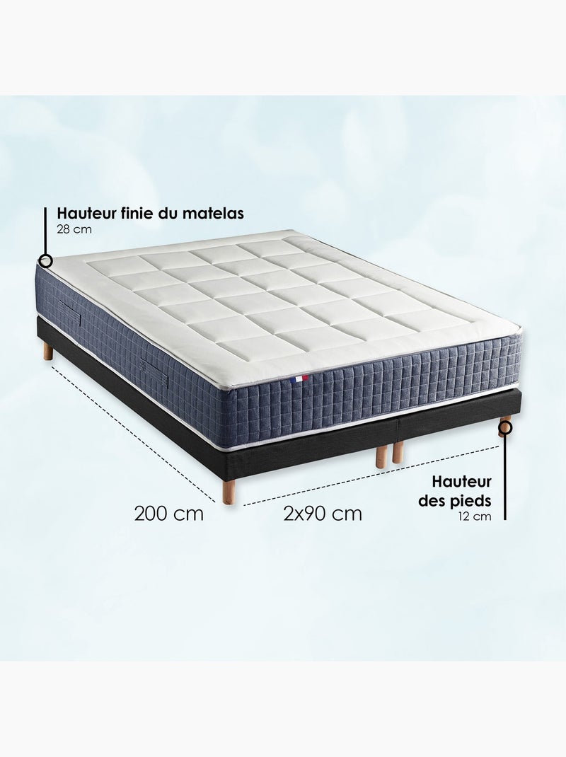 Ensemble Matelas Ressort 7 zones + Mémoire de forme + Sommier KING STYLE Fabriqué en France - Noir gris anthracite - Kiabi