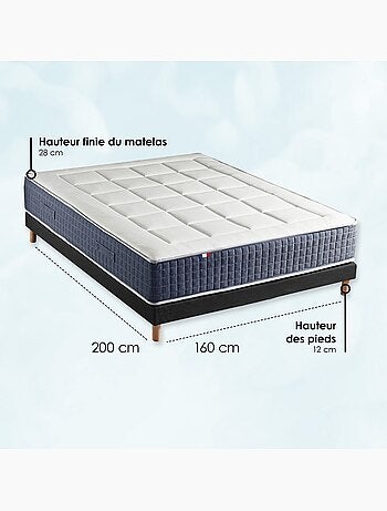Ensemble Matelas Ressort 7 zones + Mémoire de forme + Sommier KING STYLE Fabriqué en France - Blanc