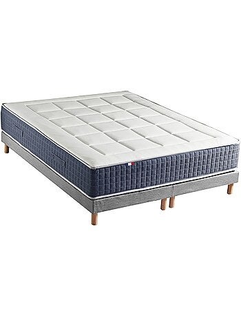 Ensemble Matelas Ressort 7 zones + Mémoire de forme + Sommier KING STYLE Gris chiné