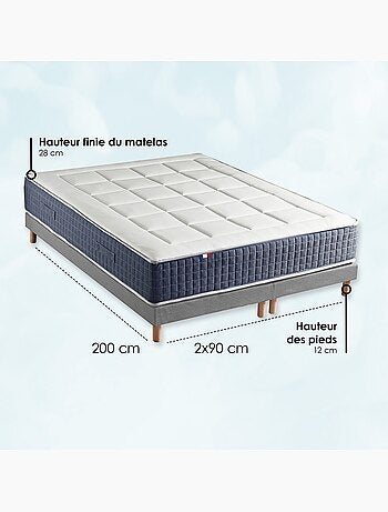 Ensemble Matelas Ressort 7 zones + Mémoire de forme + Sommier KING STYLE Gris chiné