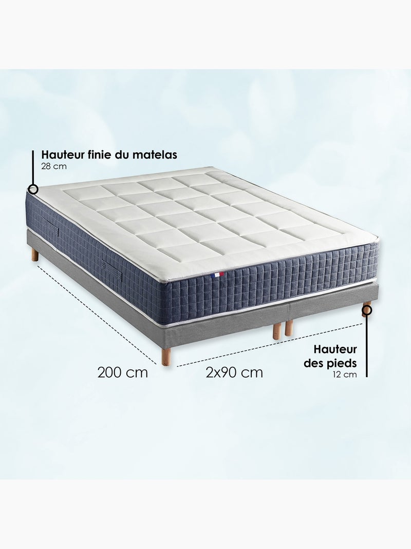 Ensemble Matelas Ressort 7 zones + Mémoire de forme + Sommier KING STYLE Gris chiné Blanc Gris - Kiabi