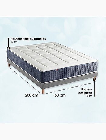 Ensemble Matelas Ressort 7 zones + Mémoire de forme + Sommier KING STYLE Fabriqué en France - Blanc
