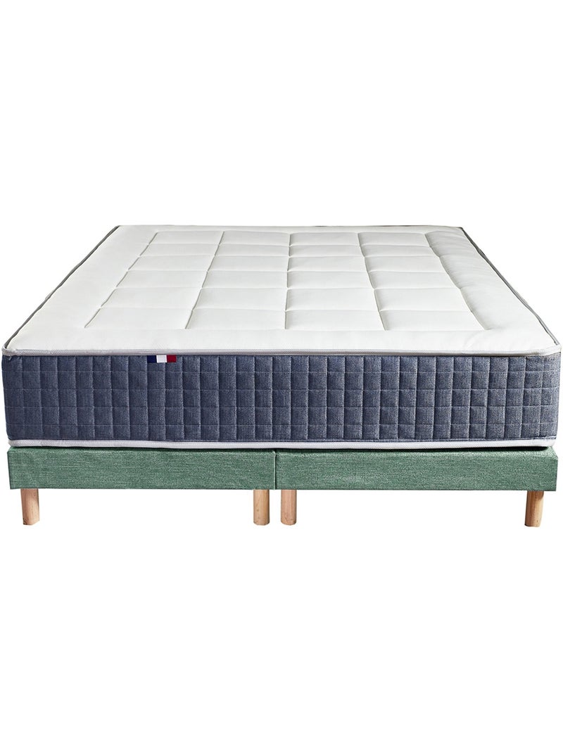 Ensemble Matelas Ressort 7 zones + Mémoire de forme + Sommier KING STYLE Vert celadon Blanc Vert - Kiabi
