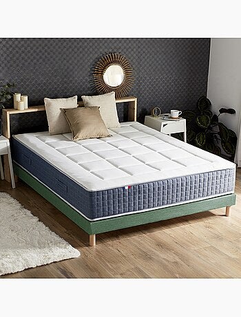 Ensemble Matelas Ressort 7 zones + Mémoire de forme + Sommier + couette + oreillers - Blanc