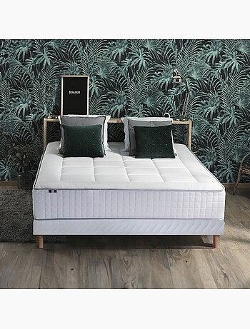 Ensemble matelas Ressort 7 zones + sommier + oreiller + couette - FABRICATION FRANCAISE - Bleu denim