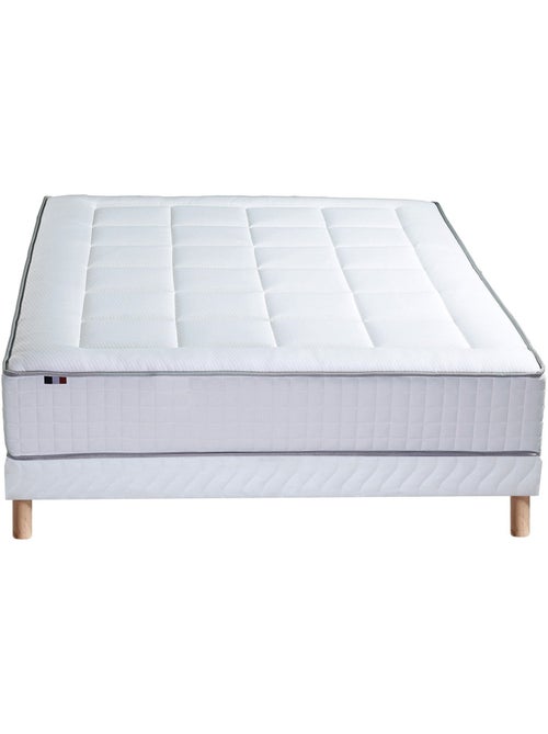 Ensemble matelas Ressort 7 zones + sommier + oreiller + couette - FABRICATION FRANCAISE - Blanc - Kiabi Ensemble matelas Ressort 7 zones + sommier + oreiller + couette - FABRICATION FRANCAISE - Blanc - Kiabi