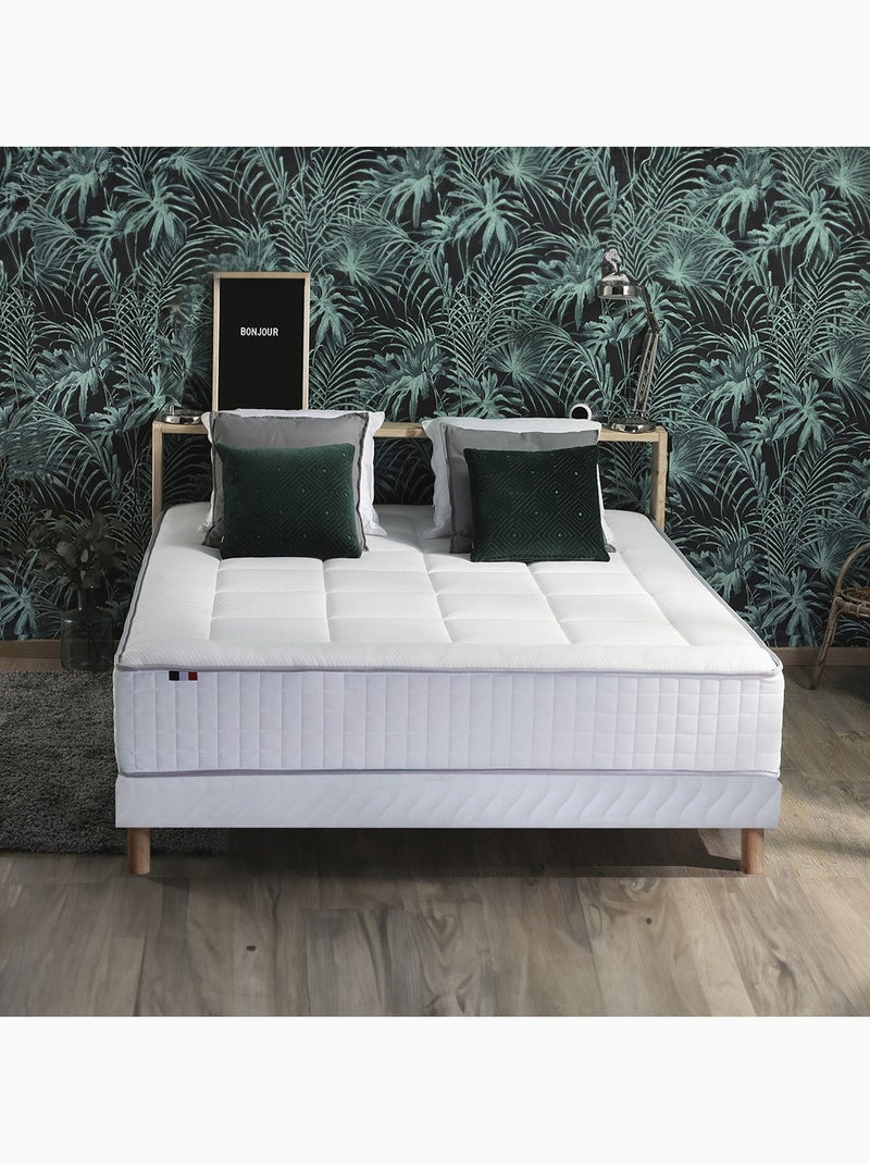 Ensemble matelas Ressort 7 zones + sommier + oreiller + couette - FABRICATION FRANCAISE - Blanc Blanc - Kiabi