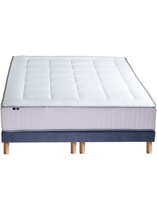 Ensemble matelas Ressort 7 zones + sommier + oreiller + couette - FABRICATION FRANCAISE - Bleu denim - Kiabi Ensemble matelas Ressort 7 zones + sommier + oreiller + couette - FABRICATION FRANCAISE - Bleu denim - Kiabi