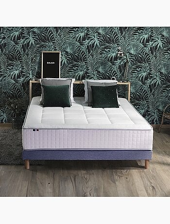 Ensemble matelas Ressort 7 zones + sommier + oreiller + couette - FABRICATION FRANCAISE - Bleu denim