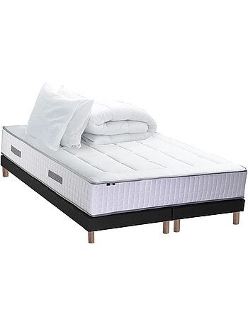 Ensemble matelas Ressort 7 zones + sommier + oreiller + couette - FABRICATION FRANCAISE - Bleu denim