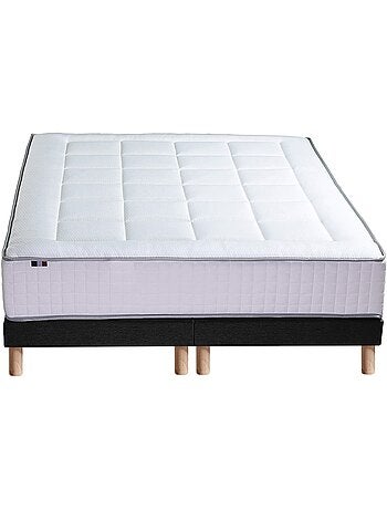 Ensemble matelas Ressort 7 zones + sommier + oreiller + couette - FABRICATION FRANCAISE - Bleu denim