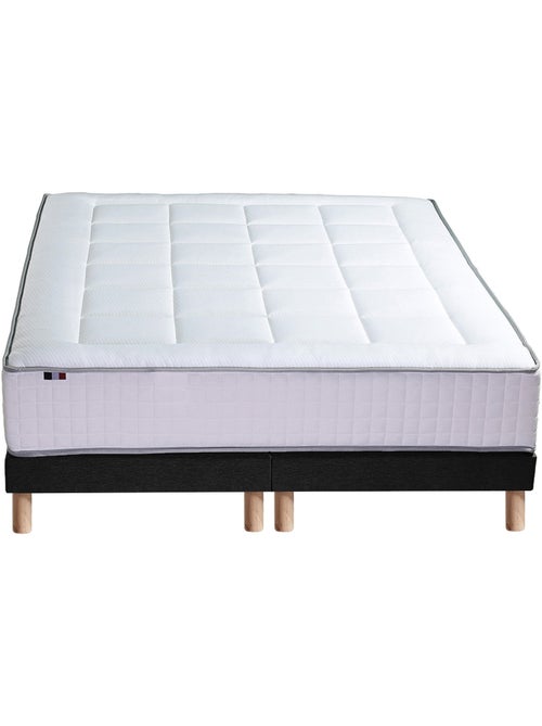 Ensemble matelas Ressort 7 zones + sommier + oreiller + couette - FABRICATION FRANCAISE - Noir - Kiabi Ensemble matelas Ressort 7 zones + sommier + oreiller + couette - FABRICATION FRANCAISE - Noir - Kiabi