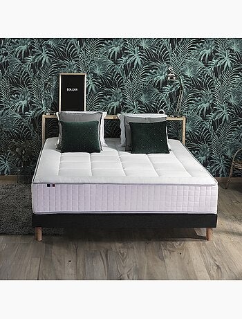 Ensemble matelas Ressort 7 zones + sommier + oreiller + couette - FABRICATION FRANCAISE - Bleu denim