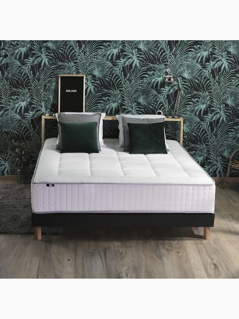 Ensemble matelas Ressort 7 zones + sommier + oreiller + couette - FABRICATION FRANCAISE - Noir gris anthracite - Kiabi