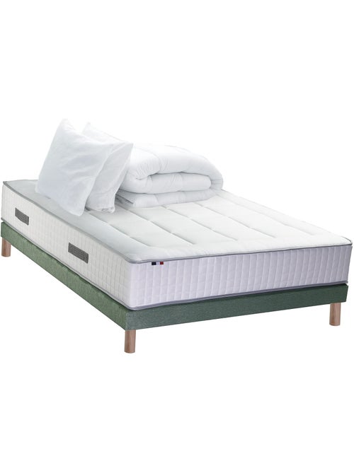 Ensemble matelas Ressort 7 zones + sommier + oreiller + couette - Vert celadon - Kiabi Ensemble matelas Ressort 7 zones + sommier + oreiller + couette - Vert celadon - Kiabi