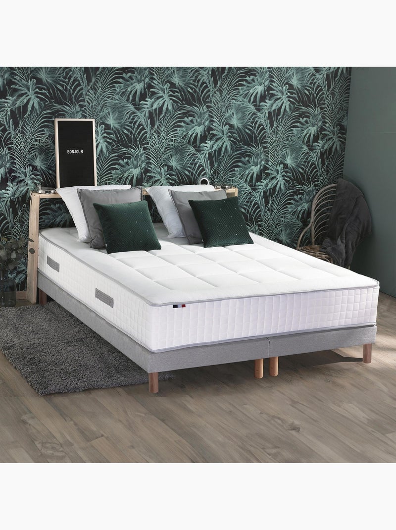 Ensemble matelas Ressort 7 zones + sommier + oreiller + couette FABRICATION FRANCAISE Blanc Gris - Kiabi