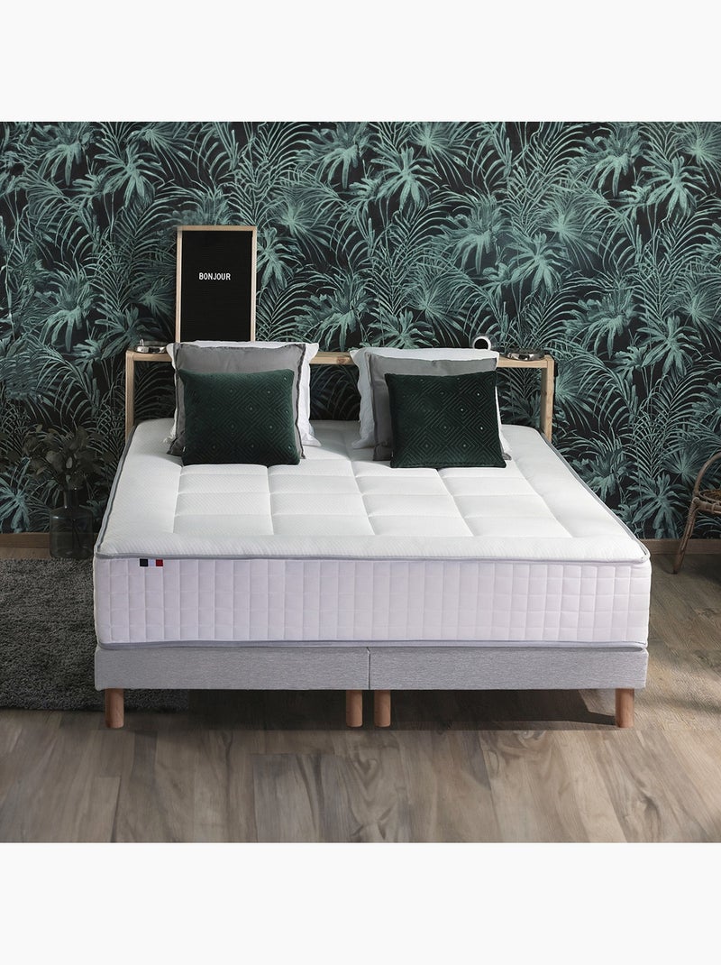 Ensemble matelas Ressort 7 zones + sommier + oreiller + couette FABRICATION FRANCAISE Blanc Gris - Kiabi