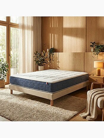 Ensemble matelas ressort, H28, accueil memoire de forme, sommier beige