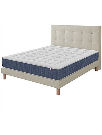 Ensemble matelas ressort, H28, accueil memoire de forme, sommier et tete de lit beige