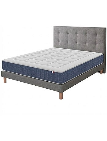 Ensemble matelas ressort, H28, accueil memoire de forme, sommier et tete de lit gris