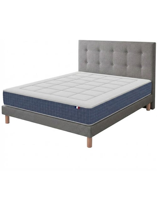 Ensemble matelas ressort, H28, accueil memoire de forme, sommier et tete de lit gris - Kiabi