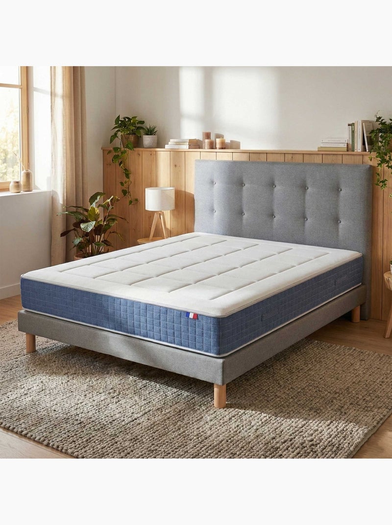 Ensemble matelas ressort, H28, accueil memoire de forme, sommier et tete de lit gris Blanc Gris - Kiabi