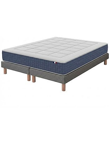Ensemble matelas ressort, H28, accueil memoire de forme, sommier gris