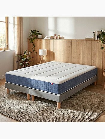 Ensemble matelas ressort, H28, accueil memoire de forme, sommier gris