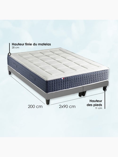 Ensemble Matelas Ressort + Mémoire de forme + Sommier KING STYLE - 2x90 x 200 cm, Gris chiné - Kiabi