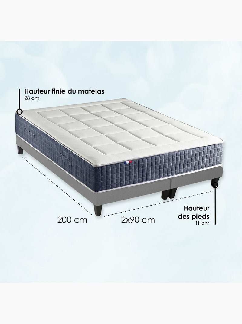 Ensemble Matelas Ressort + Mémoire de forme + Sommier KING STYLE - 2x90 x 200 cm, Gris chiné Blanc Gris - Kiabi
