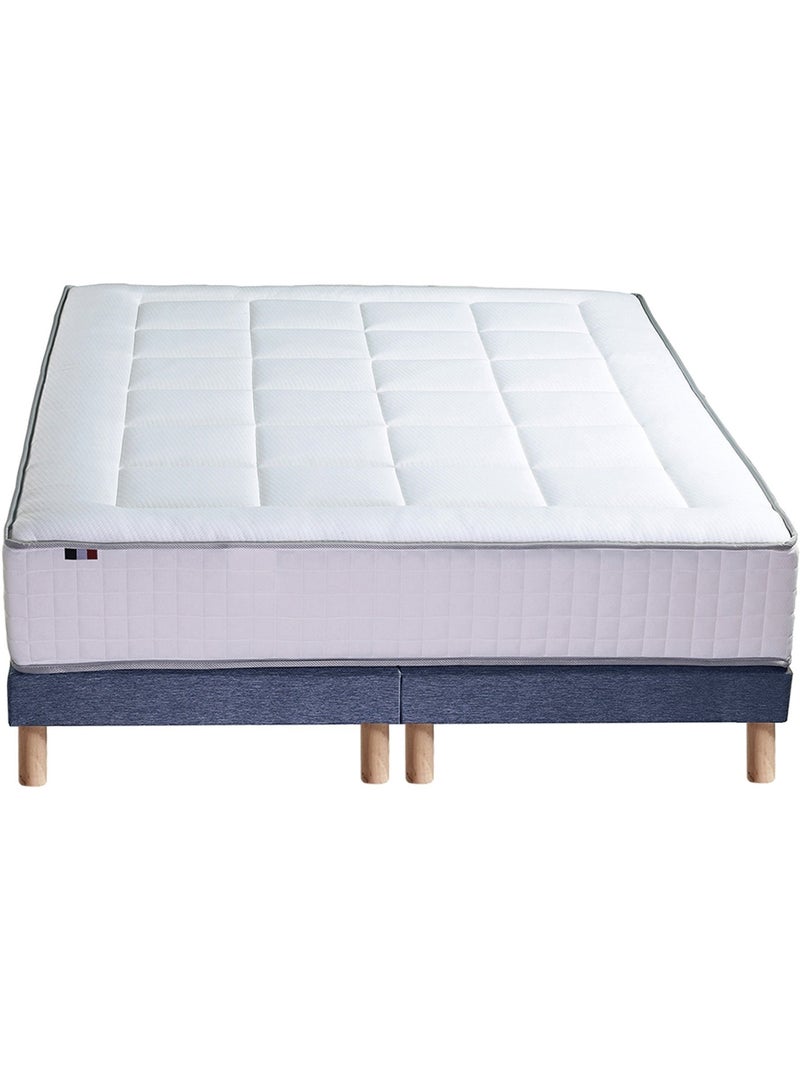 Ensemble matelas ressorts 7 zones BELLAGIO 2, mémoire de forme et sommier - Sommier - Bleu denim Blanc Bleu - Kiabi