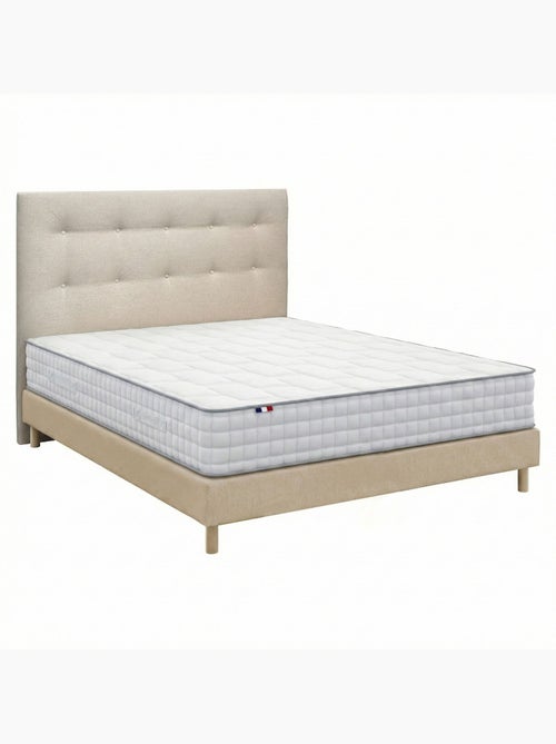 Ensemble matelas ressorts 7 zones, H24, sommier et tete de lit capitonnee beige - Kiabi Ensemble matelas ressorts 7 zones, H24, sommier et tete de lit capitonnee beige - Kiabi