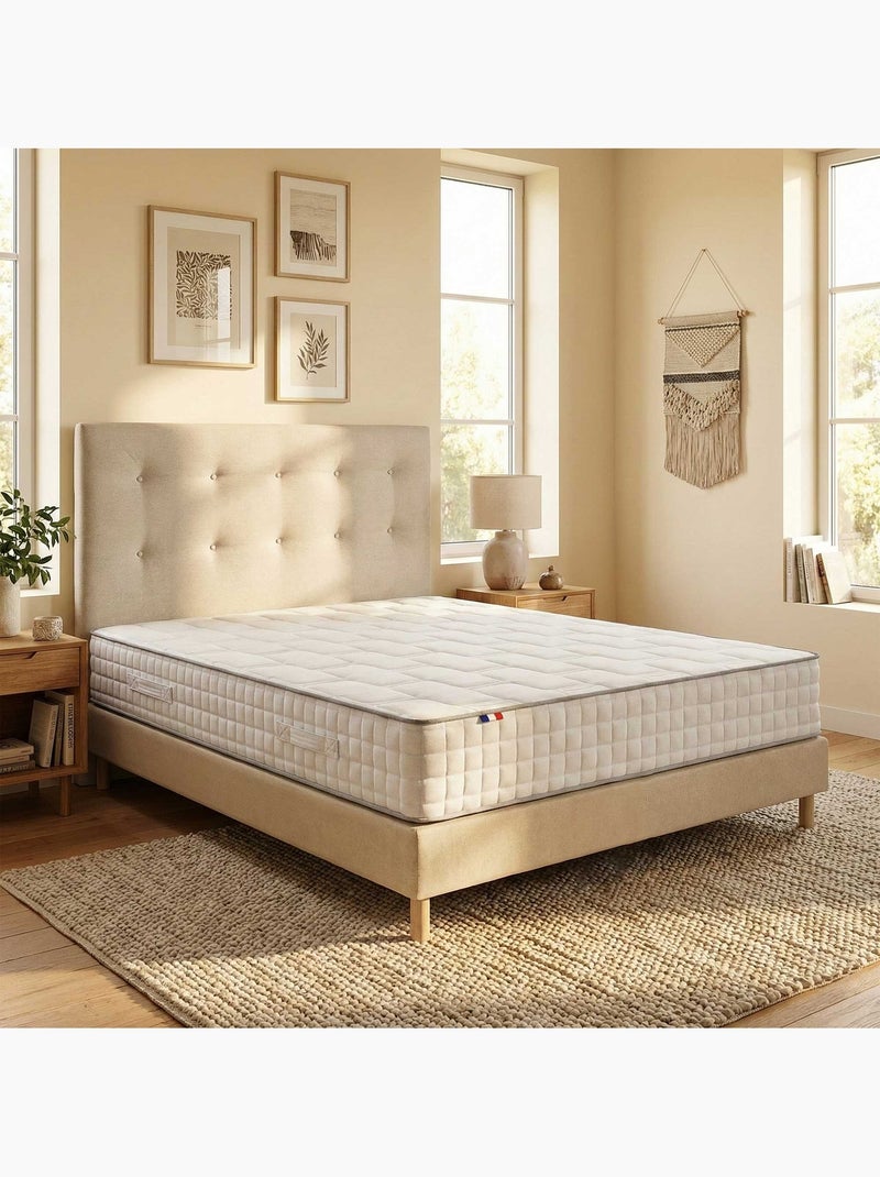 Ensemble matelas ressorts 7 zones, H24, sommier et tete de lit capitonnee beige Beige clair - Kiabi