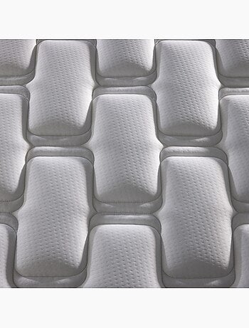 Ensemble matelas ressorts 7 zones, H24, sommier et tete de lit capitonnee gris