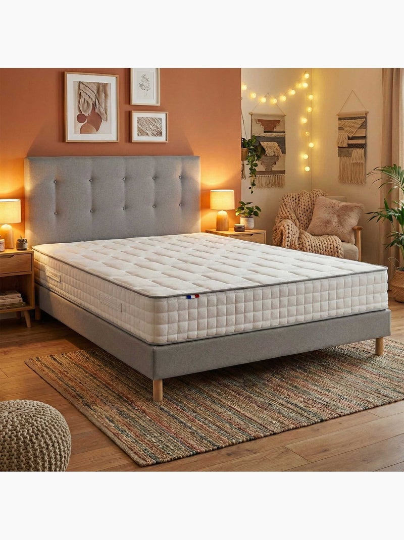 Ensemble matelas ressorts 7 zones, H24, sommier et tete de lit capitonnee gris Blanc Gris - Kiabi