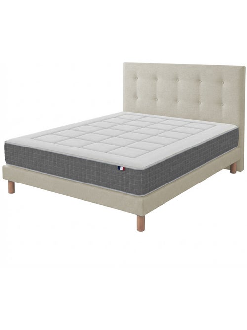 Ensemble matelas ressorts 7 zones, H28, sommier et tete de lit capitonnee beige - Kiabi Ensemble matelas ressorts 7 zones, H28, sommier et tete de lit capitonnee beige - Kiabi