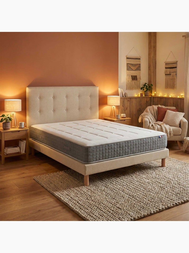 Ensemble matelas ressorts 7 zones, H28, sommier et tete de lit capitonnee beige Beige clair - Kiabi