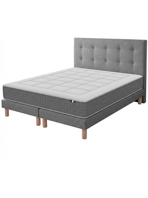 Ensemble matelas ressorts 7 zones, H28, sommier et tete de lit capitonnee gris - Kiabi Ensemble matelas ressorts 7 zones, H28, sommier et tete de lit capitonnee gris - Kiabi