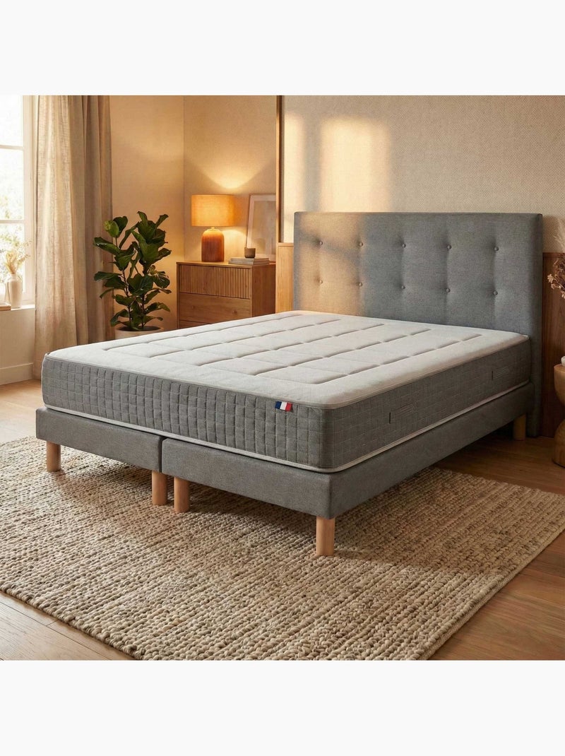 Ensemble matelas ressorts 7 zones, H28, sommier et tete de lit capitonnee gris Blanc Gris - Kiabi