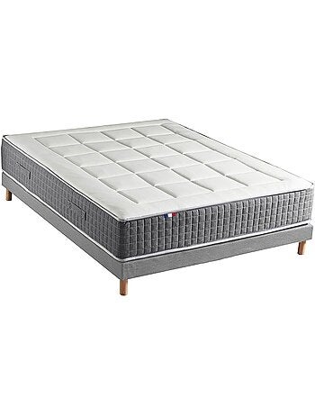Ensemble matelas ressorts 7 zones H28 sommier gris chiné 160x200