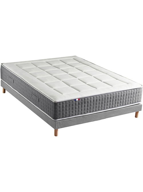 Ensemble matelas ressorts 7 zones H28 sommier gris chiné 160x200 - Kiabi