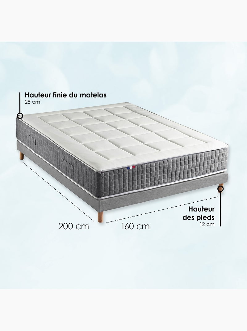 Ensemble matelas ressorts 7 zones H28 sommier gris chiné 160x200 Blanc Gris - Kiabi