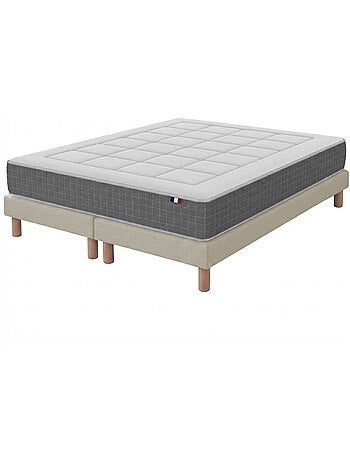 Ensemble matelas ressorts 7 zones, H28, sommier lattes fixes beige