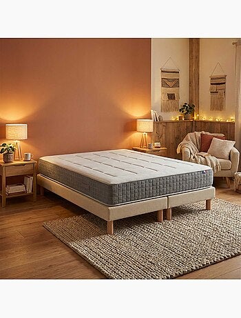 Ensemble matelas ressorts 7 zones, H28, sommier lattes fixes beige
