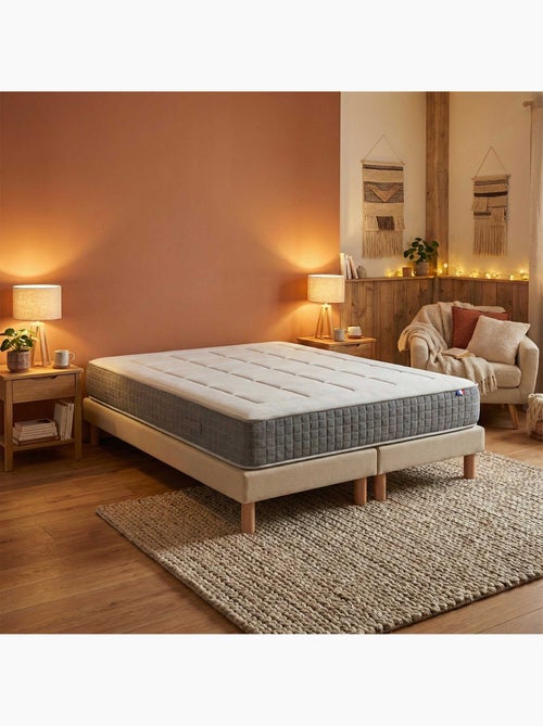 Ensemble matelas ressorts 7 zones, H28, sommier lattes fixes beige - Kiabi