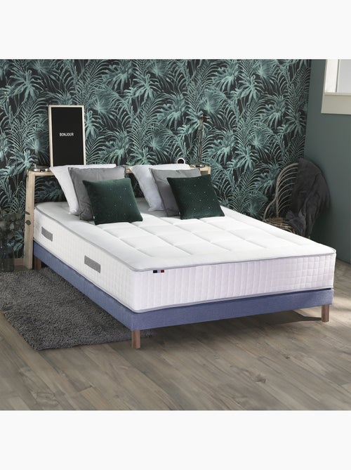 Ensemble matelas Ressorts 7 zones H28cm + sommier PALACIO 2 - 160 x 200 cm, Bleu denim - Kiabi