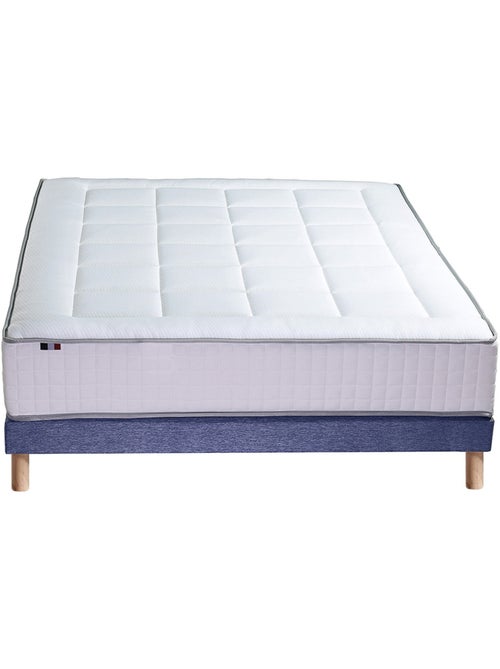 Ensemble matelas Ressorts 7 zones H28cm + sommier PALACIO 2 - 160 x 200 cm, Bleu denim - Kiabi